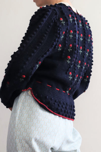80s 🌹 Hand Knit Navy German Folk Cardigan
