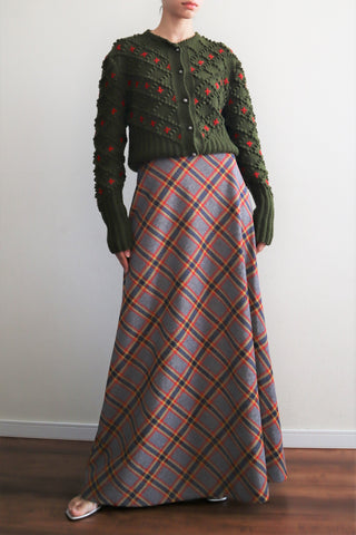 60s Vintage Plaid Knit Long Skirt