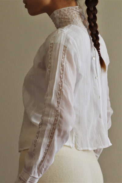 1900s Bright White Lawn Cotton Edwardian Blouse