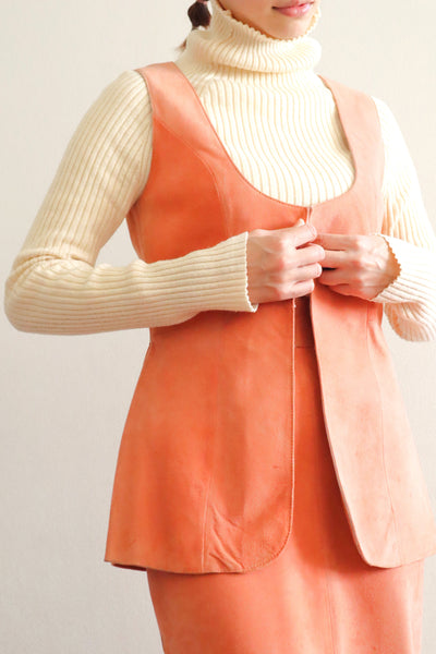 70s Salmon Pink Suede Three Piece Matching Set