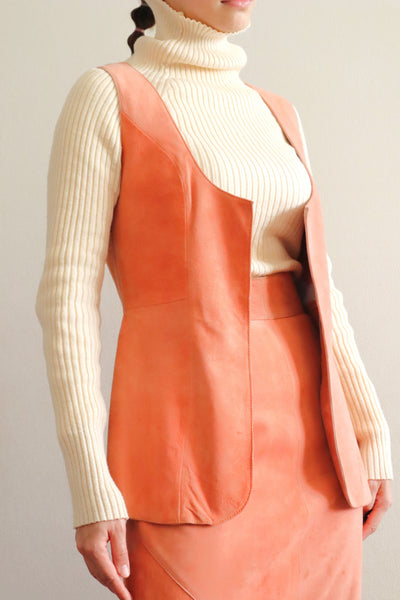 70s Salmon Pink Suede Three Piece Matching Set