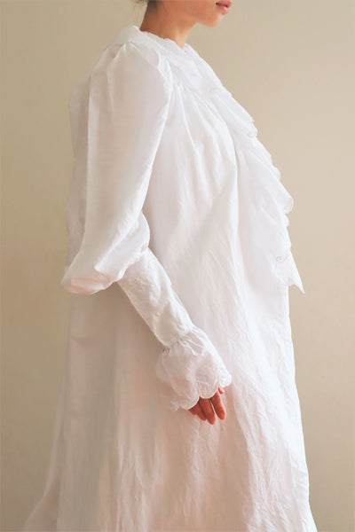 1890s Victorian Leg of Mutton Sleeves Ruffles White Cotton Night Dress