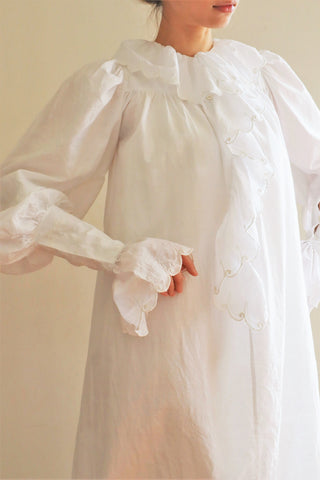 1890s Victorian Leg of Mutton Sleeves Ruffles White Cotton Night Dress