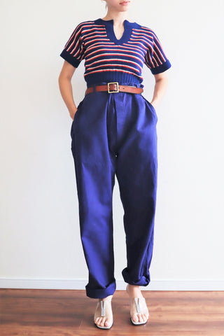 1950s Le Mont St Michel Blue Moleskin Pants