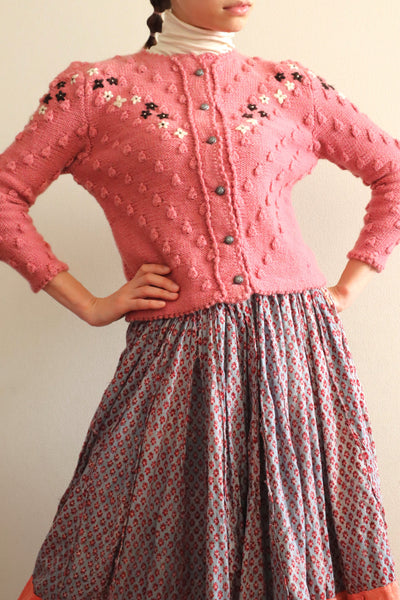 70s Chocolate Pink Hand Knit Austrian Cardigan