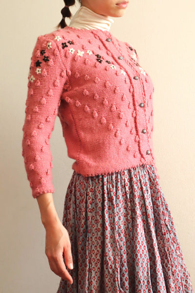 70s Chocolate Pink Hand Knit Austrian Cardigan