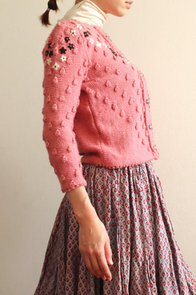 70s Chocolate Pink Hand Knit Austrian Cardigan