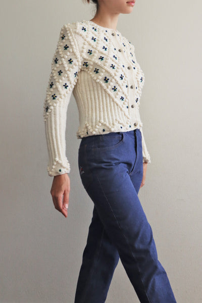 70s Hand Knit Off White Austrian Cardigan