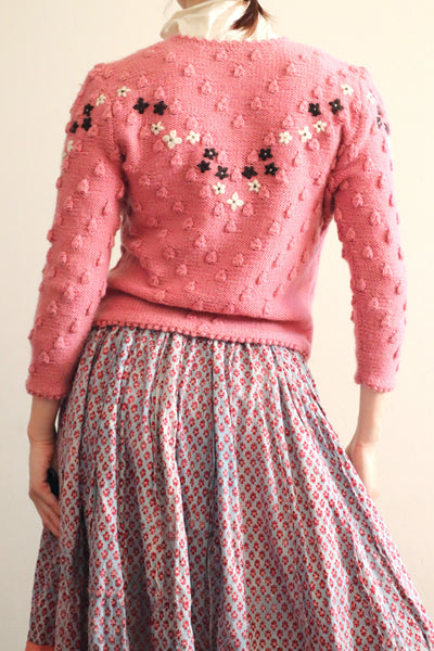 70s Chocolate Pink Hand Knit Austrian Cardigan