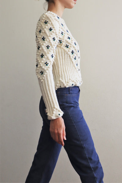 70s Hand Knit Off White Austrian Cardigan