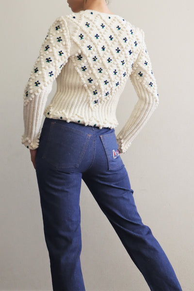 70s Hand Knit Off White Austrian Cardigan