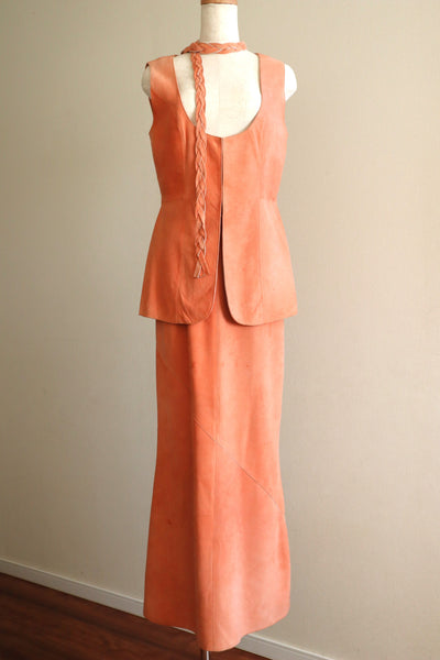 70s Salmon Pink Suede Three Piece Matching Set