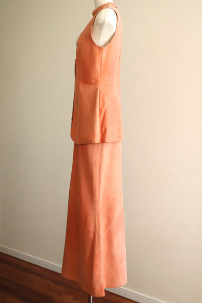 70s Salmon Pink Suede Three Piece Matching Set