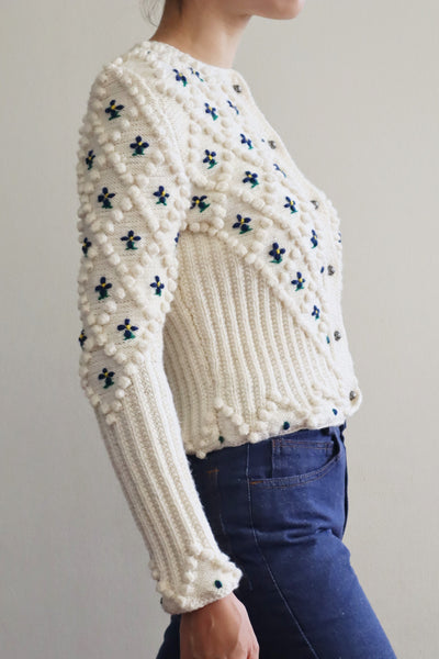 70s Hand Knit Off White Austrian Cardigan