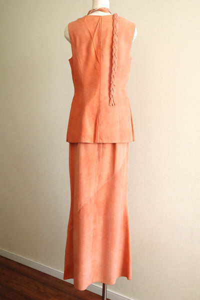 70s Salmon Pink Suede Three Piece Matching Set