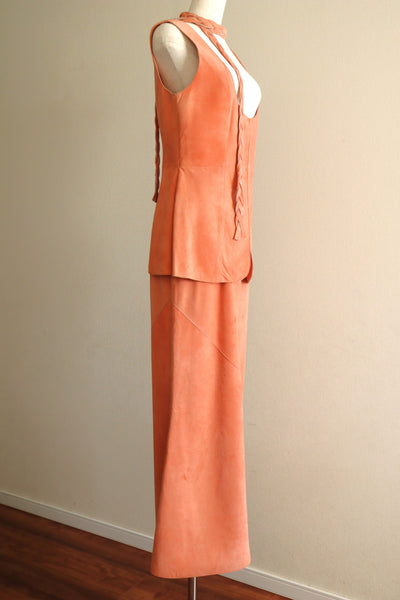 70s Salmon Pink Suede Three Piece Matching Set