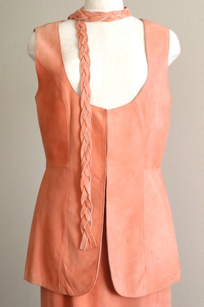 70s Salmon Pink Suede Three Piece Matching Set