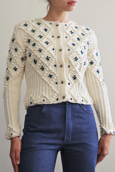 70s Hand Knit Off White Austrian Cardigan