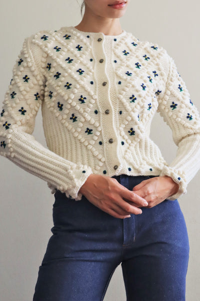 70s Hand Knit Off White Austrian Cardigan