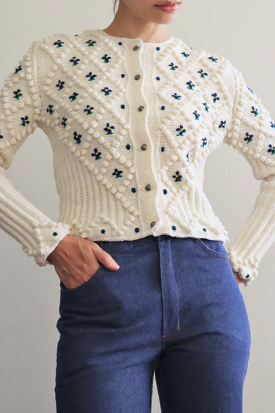 70s Hand Knit Off White Austrian Cardigan