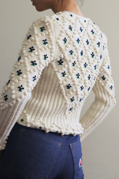 70s Hand Knit Off White Austrian Cardigan