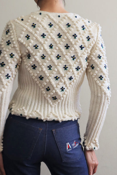 70s Hand Knit Off White Austrian Cardigan