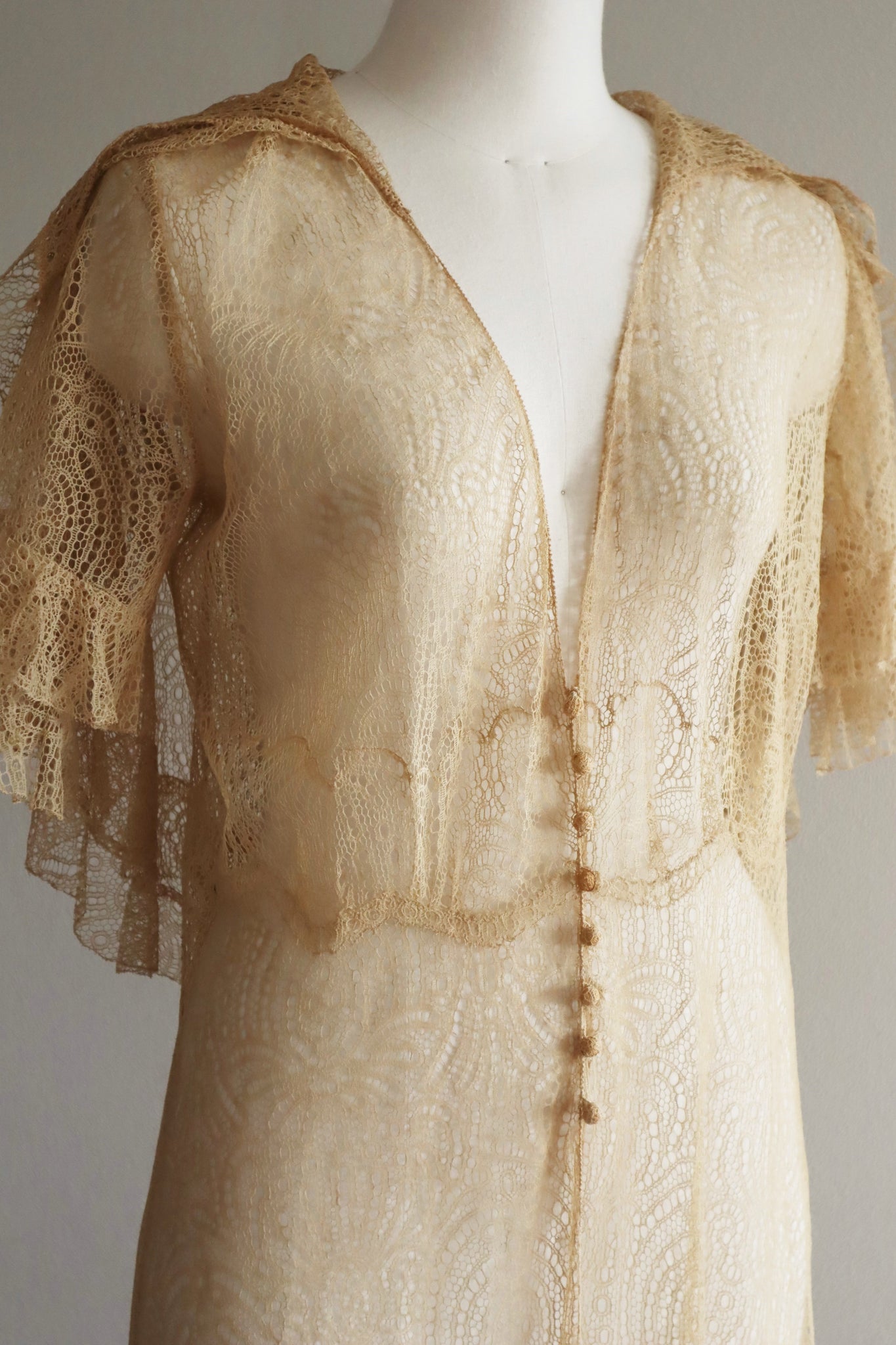 1920s Antique Tea Stain Color Lace Dress
