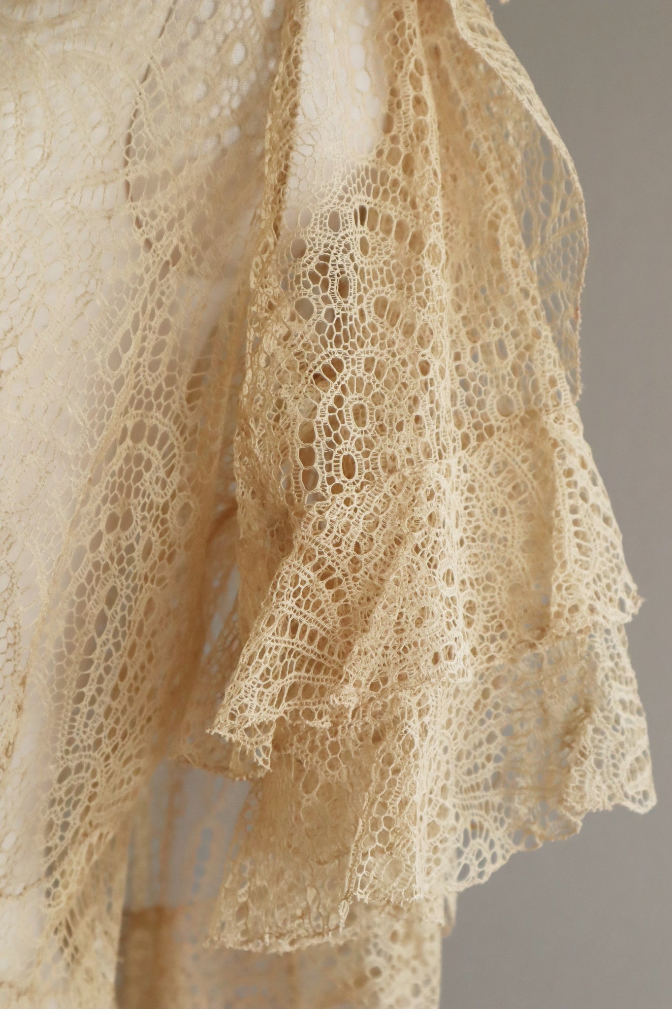 1920s Antique Tea Stain Color Lace Dress
