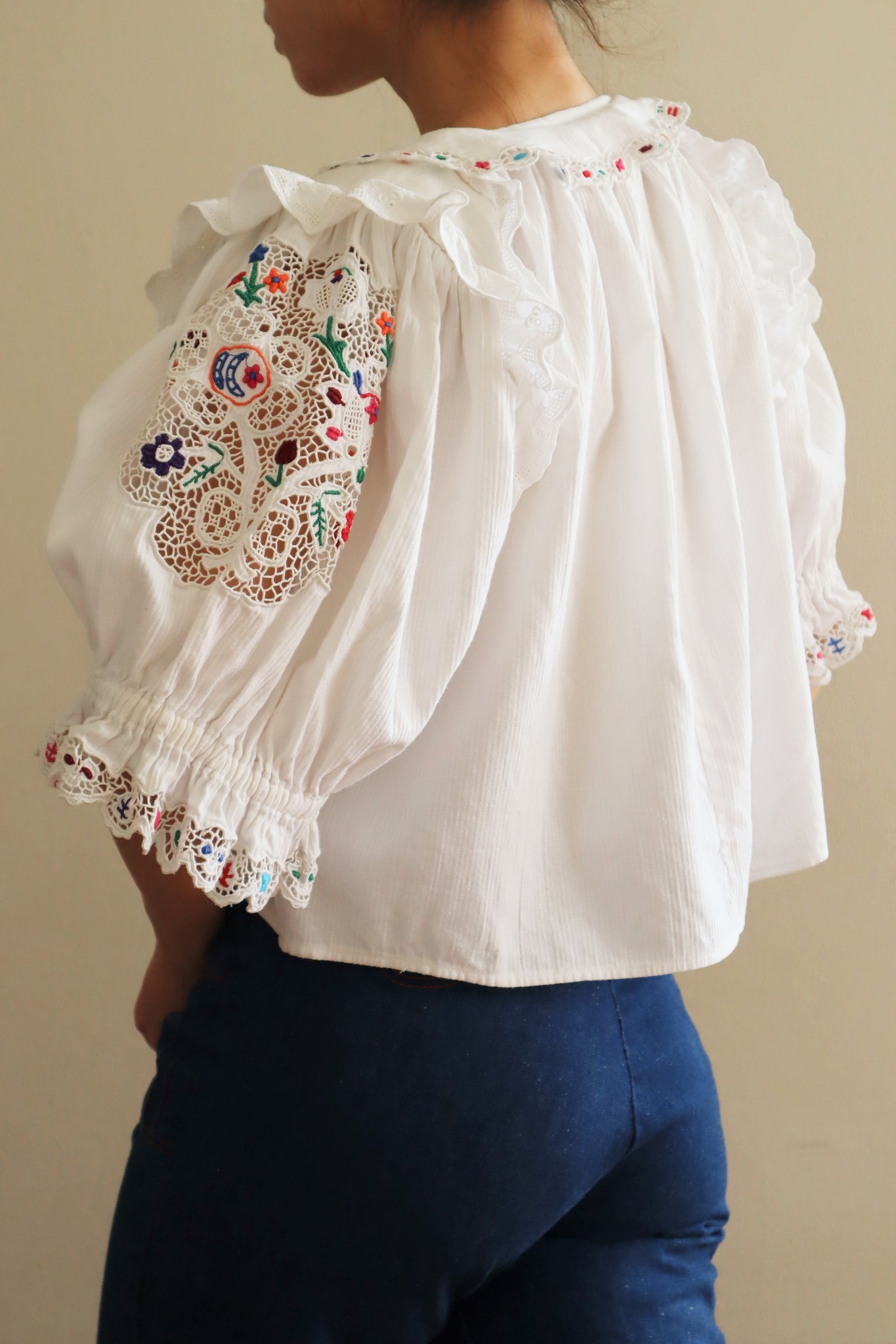 1940s Hungarian Hand Embroidered Folk Blouse