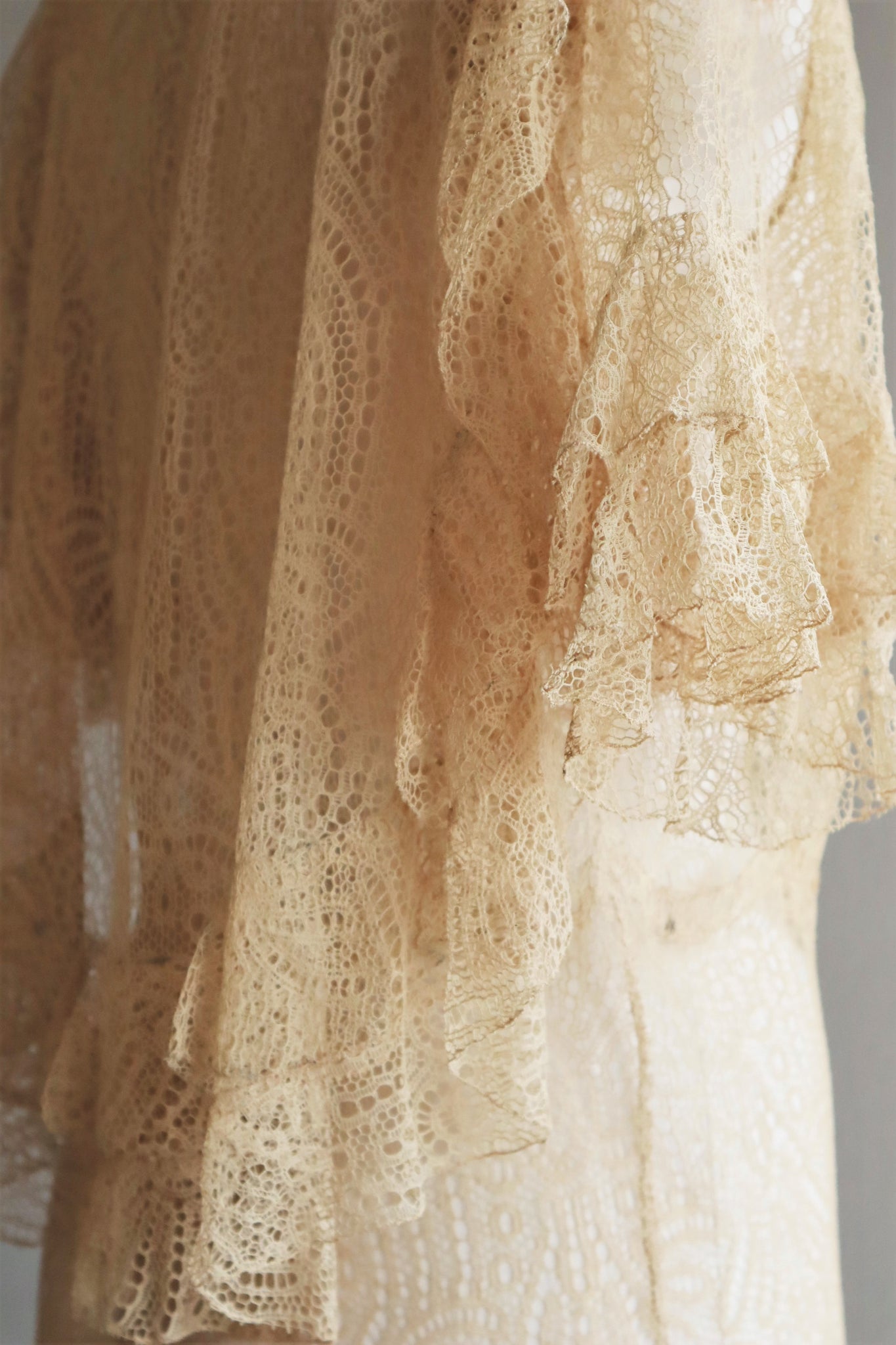 1920s Antique Tea Stain Color Lace Dress