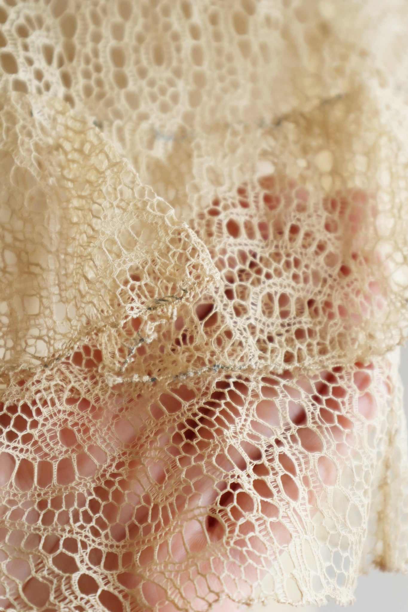 1920s Antique Tea Stain Color Lace Dress