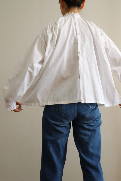 19th Antique French White Cotton Blouse