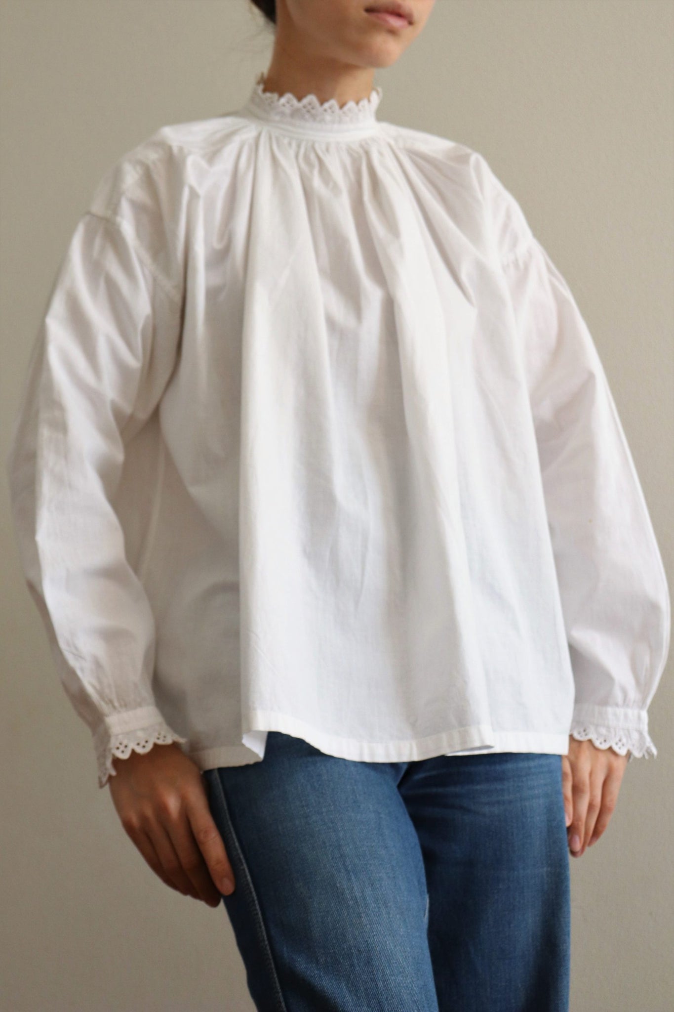 19th Antique French White Cotton Blouse