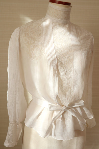 1910s Edwardian Lace Fine Cotton Blouse