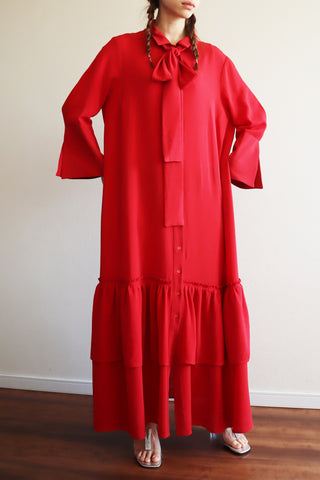 80s Bell Sleeve Dark Red Maxi Dress