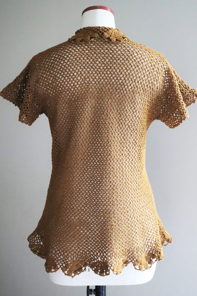 80s Hand Crochet Brown Cotton Top