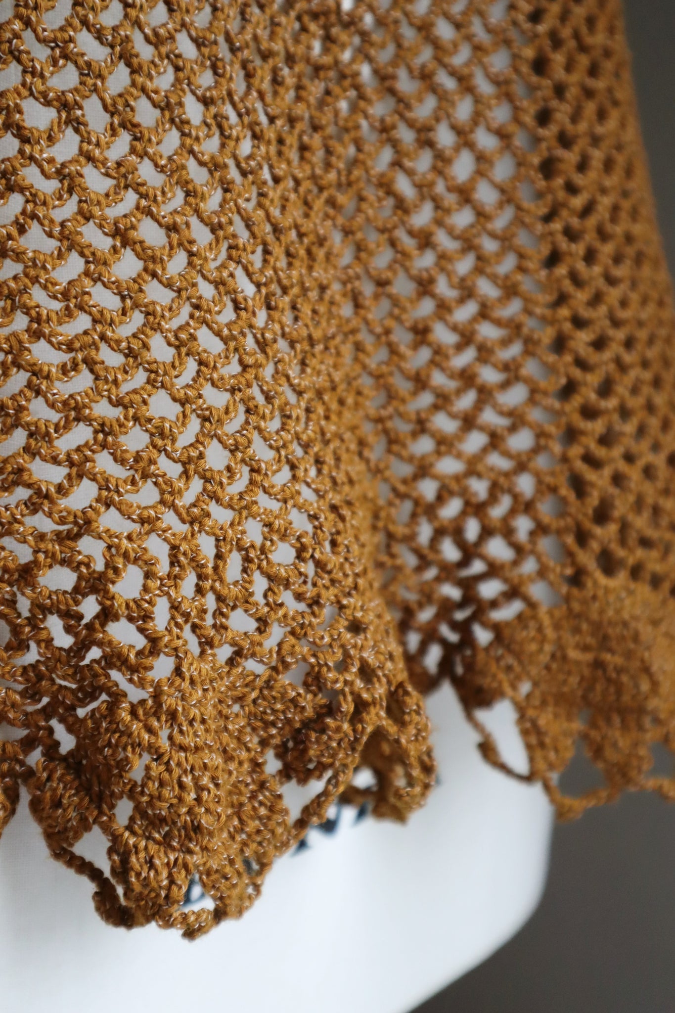 80s Hand Crochet Brown Cotton Top