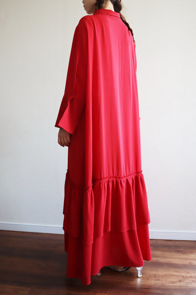 80s Bell Sleeve Dark Red Maxi Dress