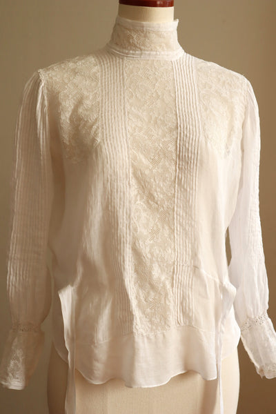 1910s Edwardian Lace Fine Cotton Blouse