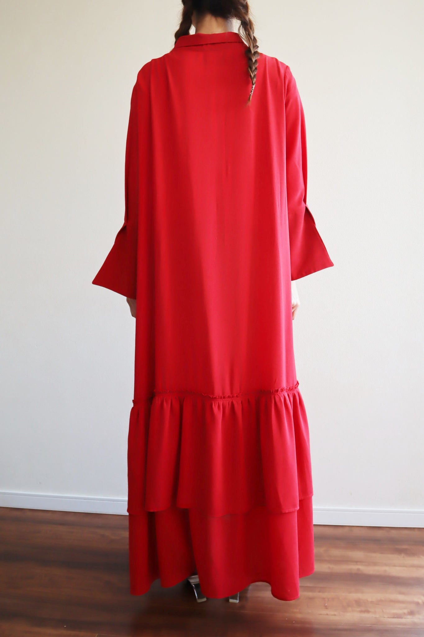 80s Bell Sleeve Dark Red Maxi Dress