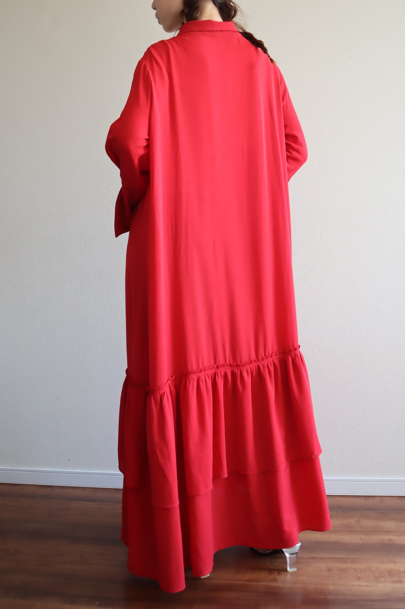 80s Bell Sleeve Dark Red Maxi Dress