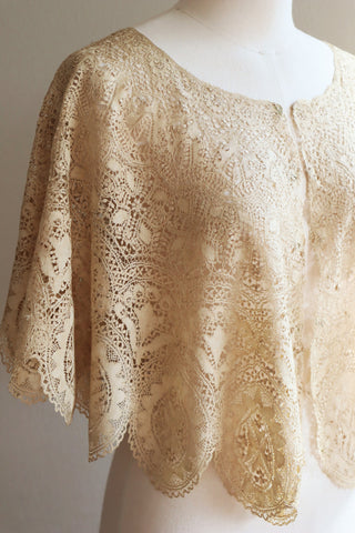 19th Antique Silk Lace Big Shawl Collar