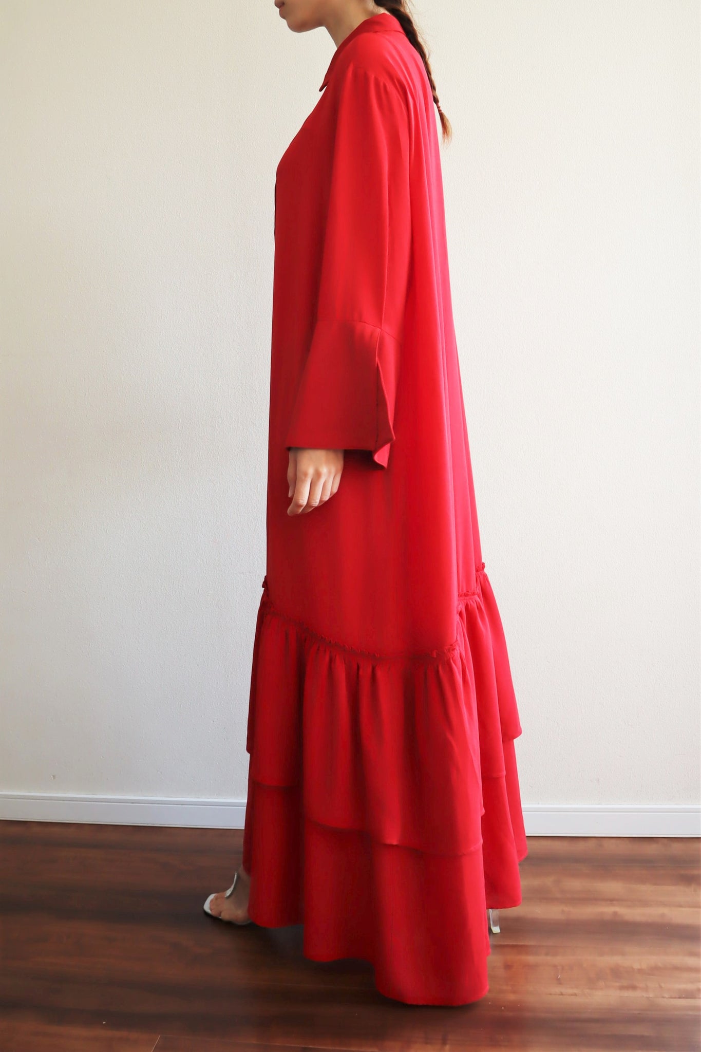 80s Bell Sleeve Dark Red Maxi Dress