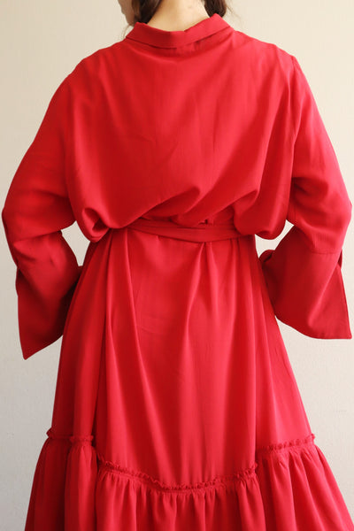 80s Bell Sleeve Dark Red Maxi Dress