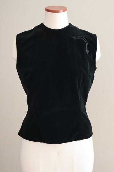 50s Women's Sleeveless Black Velvet Blouse