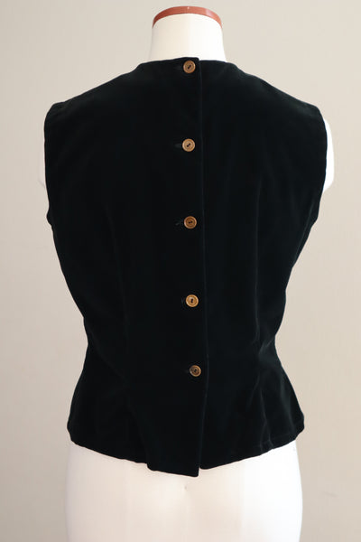 50s Women's Sleeveless Black Velvet Blouse