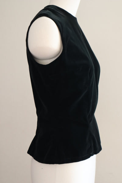 50s Women's Sleeveless Black Velvet Blouse