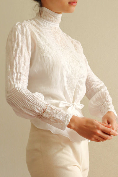 1910s Edwardian Lace Fine Cotton Blouse