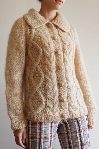60s Hand Knit Mohair Cardigan Beige