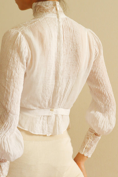 1910s Edwardian Lace Fine Cotton Blouse